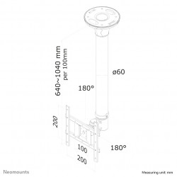 Neomounts FPMA-C200 Support de plafond pour écran de 10-40" - h64-104 cm