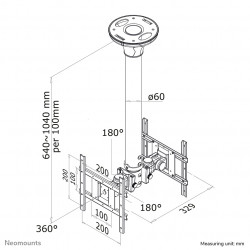 Neomounts FPMA-C200D Support de plafond pour écran de 10-40" - h64-104 cm