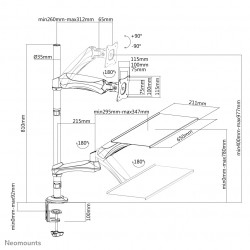 Neomounts FPMA-D500KEYB Station de travail assis-debout pour bureau 10-27" - ressort à gaz