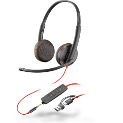 Poly Micro-casque Blackwire 3225 stéréo USB-C + connexion 3,5 mm + adaptateur USB-C/A