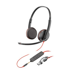Poly Micro-casque Blackwire 3225 stéréo USB-C + connexion 3,5 mm + adaptateur USB-C/A