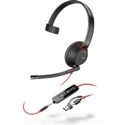 Poly Micro-casque monaural USB-C Blackwire 5210 + prise 3,5 mm + adaptateur USB-C/A