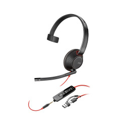 Poly Micro-casque monaural USB-C Blackwire 5210 + prise 3,5 mm + adaptateur USB-C/A