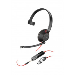 Poly Micro-casque monaural USB-C Blackwire 5210 + prise 3,5 mm + adaptateur USB-C/A