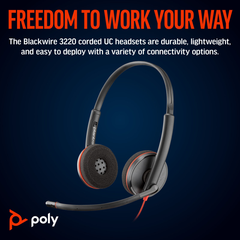 Poly Micro-casque Blackwire 3220 stéréo USB-C + adaptateur USB-C/A