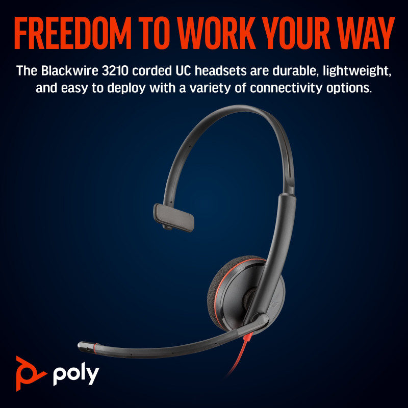 Poly Micro-casque Blackwire 3210 monaural USB-C + adaptateur USB-C/A