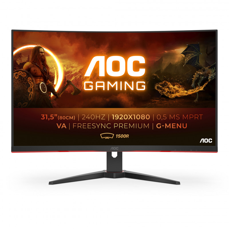 AOC G2 C32G2ZE/BK écran plat de PC 80 cm (31.5") 1920 x 1080 pixels Full HD LED Noir, Rouge