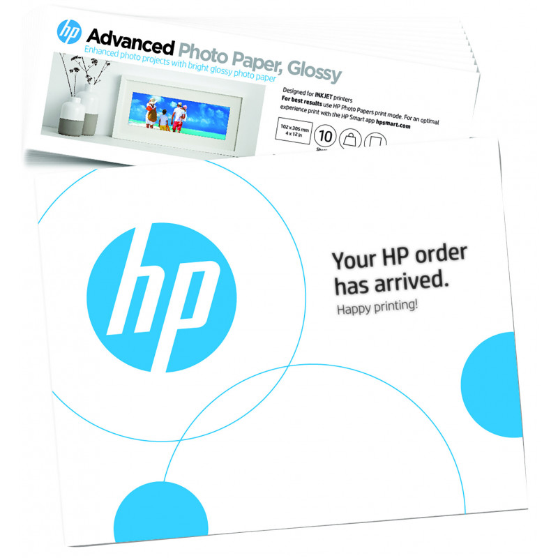 HP Papier photo à finition glacée Advanced, 65 lb, 4 x 12 pouces (101 x 305 mm), 10 feuilles