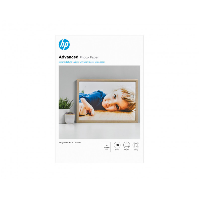 HP Papier photo Advanced, brillant, 250 g/m2, A3 (297 x 420 mm), 20 feuilles