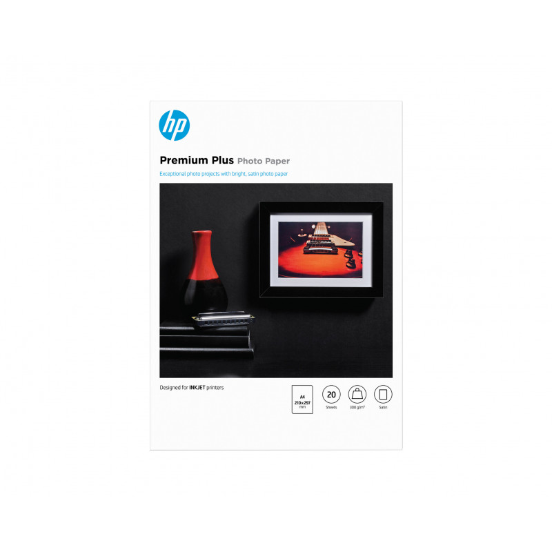 HP Papier photo Premium Plus, finition satinée, 300 g/m2, A4 (210 x 297 mm), 20 feuilles