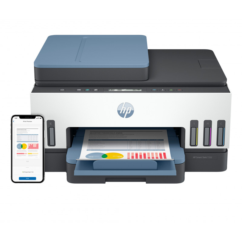 HP Smart Tank 7306 Sans fil All-in-One Couleur Imprimante, Impression recto-verso copieur, scanner