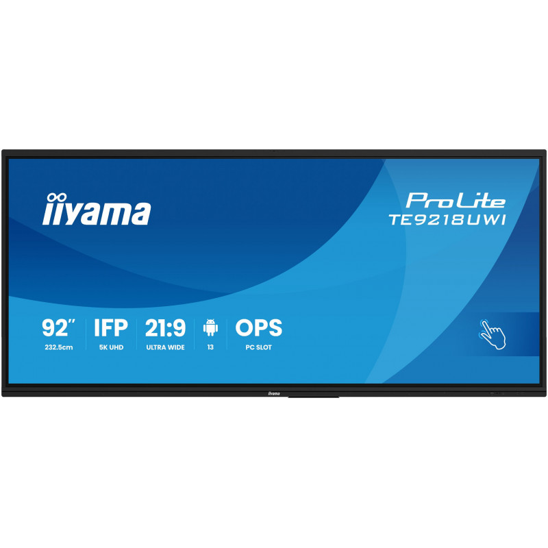 iiyama TE9218UWI-B1AG affichage de messages Écran plat interactif 2,32 m (91.5") LED Wifi 500 cd/m² 5K Ultra HD Noir Écran t