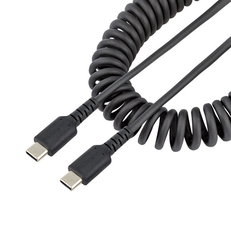 StarTech.com Câble de Charge USB-C de 1m - Adaptateur USB-C vers USB-C Enroulé à Usage Intesif - Câble Thunderbolt 3 en Fib