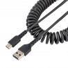 StarTech.com Câble USB vers USB-C de 1m - Cordon USB USB-C Enroulé à Usage Intensif - Câble USB-A vers USB-C en Fibre Arami