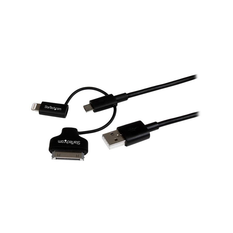 StarTech.com Câble combo USB vers Lightning / Dock 30 broches / Micro USB de 1 m - Noir