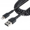 StarTech.com Câble USB vers Lightning de 1m - Certifié Mfi - Adaptateur USB Lightning Noir, Gaine durable en TPE - Cordon Cha