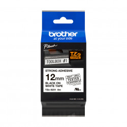 Brother Cassette à ruban pour étiqueteuse TZe-S231 originale – Noir sur blanc, adhésif puissant, 12 mm de large