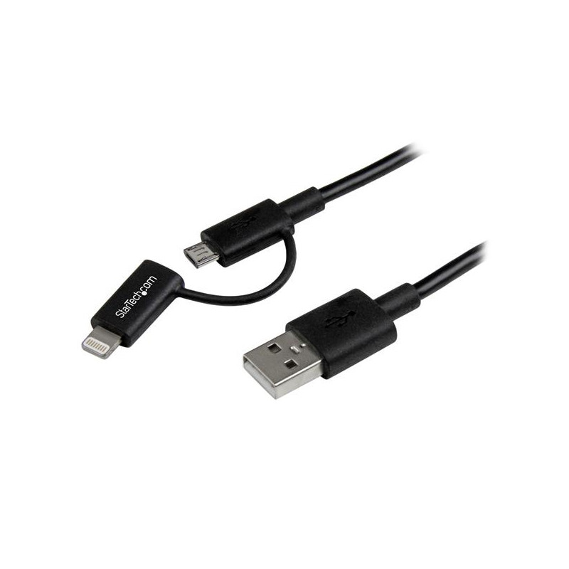 StarTech.com Câble Lightning 8 broches ou Micro USB vers USB de 1 m - Cordon de charge / synchronisation - Noir