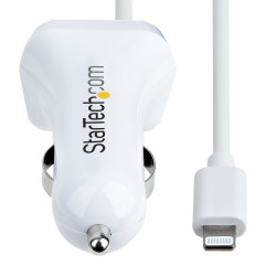 StarTech.com Chargeur Voiture Lightning avec Câble Spiralé - Chargeur Iphone 1m - Double Chargeur USB pour Telephones et Tabl
