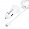 StarTech.com Chargeur Voiture Lightning avec Câble Spiralé - Chargeur Iphone 1m - Double Chargeur USB pour Telephones et Tabl