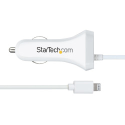 StarTech.com Chargeur Voiture Lightning avec Câble Spiralé - Chargeur Iphone 1m - Double Chargeur USB pour Telephones et Tabl