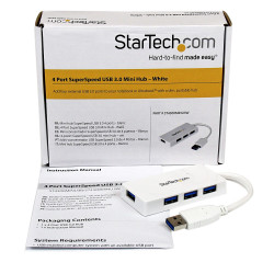 StarTech.com Hub USB 3.0 à 4 ports avec câble intégré - 5Gbps - Blanc
