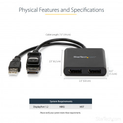 StarTech.com Répartiteur DisplayPort 1.2 à Deux Moniteurs, Adaptateur Multi-Moniteur DisplayPort vers 2x DP, Hub MST Double p