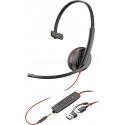 POLY Micro-casque monaural USB-C Blackwire 3215 + prise 3,5 mm + adaptateur USB-C/A (lot)