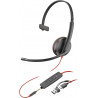 POLY Micro-casque monaural USB-C Blackwire 3215 + prise 3,5 mm + adaptateur USB-C/A (lot)