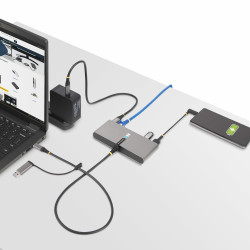 StarTech.com Hub USB-C à 2 Ports USB-A avec Ethernet et RS-232, Dongle USB-C vers USB-A, 100W PD Pass-Through, 2x USB-A 5Gbps,