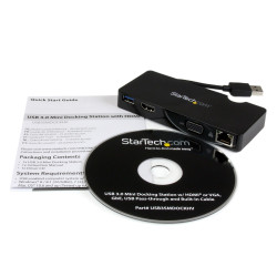 StarTech.com Mini station d’accueil USB 3.0 universelle pour ordinateur portable avec HDMI ou VGA, Gigabit Ethernet, USB 3.0