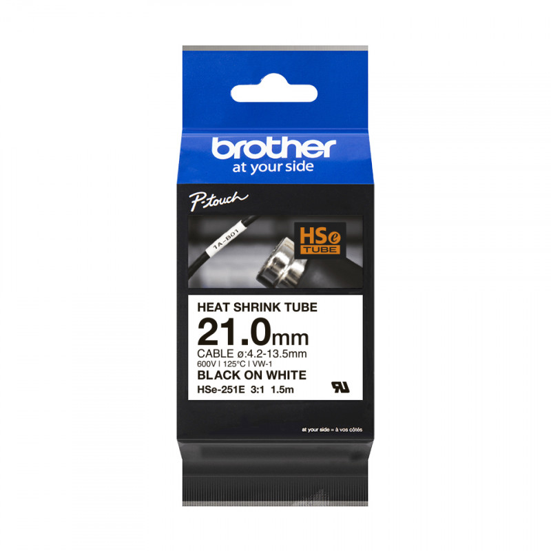 Brother HSE-251E - Gaine thermo-rétractable originale - Noir sur blanc, largeur 21,0mm
