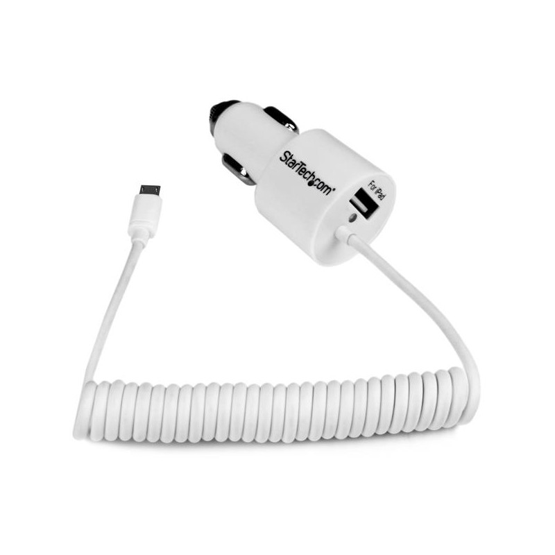 StarTech.com Chargeur pour voiture double avec câble Micro USB et port USB 2.0 - Haute puissance 21W / 4,2A - Blanc