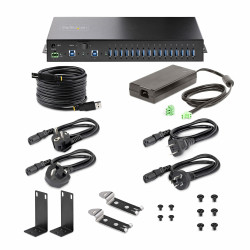 StarTech.com Hub Industriel à 16 Ports USB 5Gbps avec Adaptateur d'Alimentation, Boîtier Métallique, Montable, Protection ES