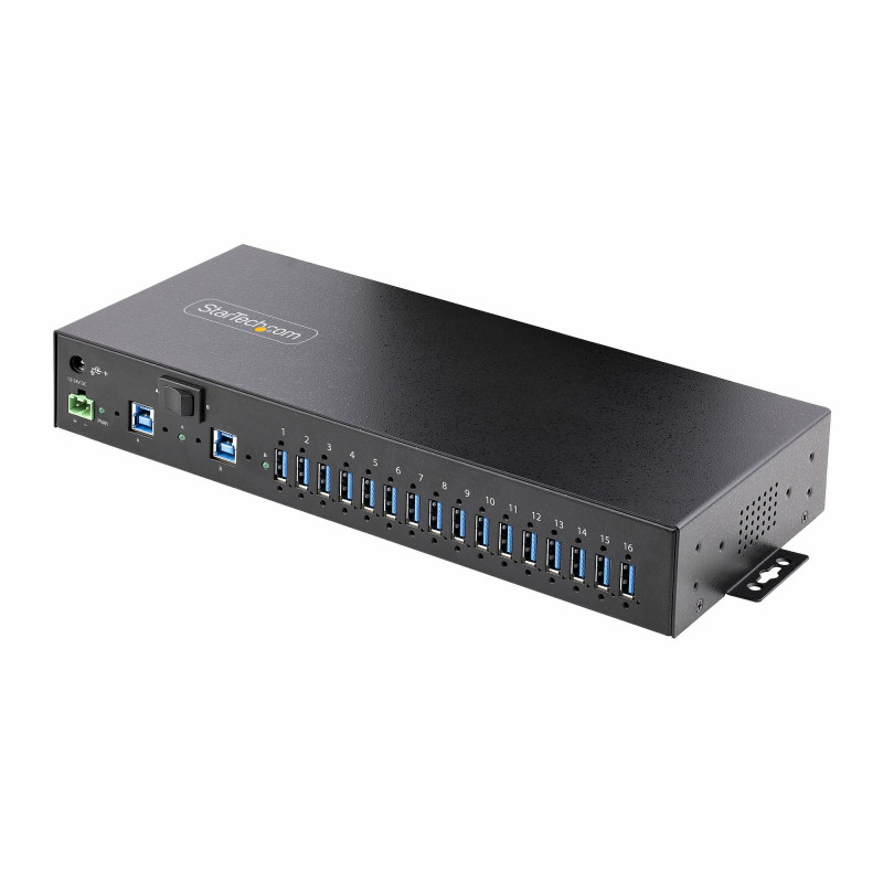 StarTech.com Hub Industriel à 16 Ports USB 5Gbps avec Adaptateur d'Alimentation, Boîtier Métallique, Montable, Protection ES