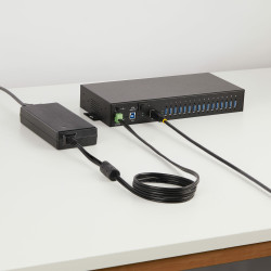 StarTech.com Hub Industriel à 16 Ports USB 5Gbps avec Adaptateur d'Alimentation, Boîtier Métallique, Montable, Protection ES