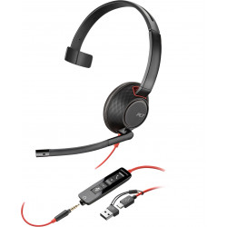 POLY Micro-casque monaural USB-C Blackwire 5210 + prise 3,5 mm + adaptateur USB-C/A
