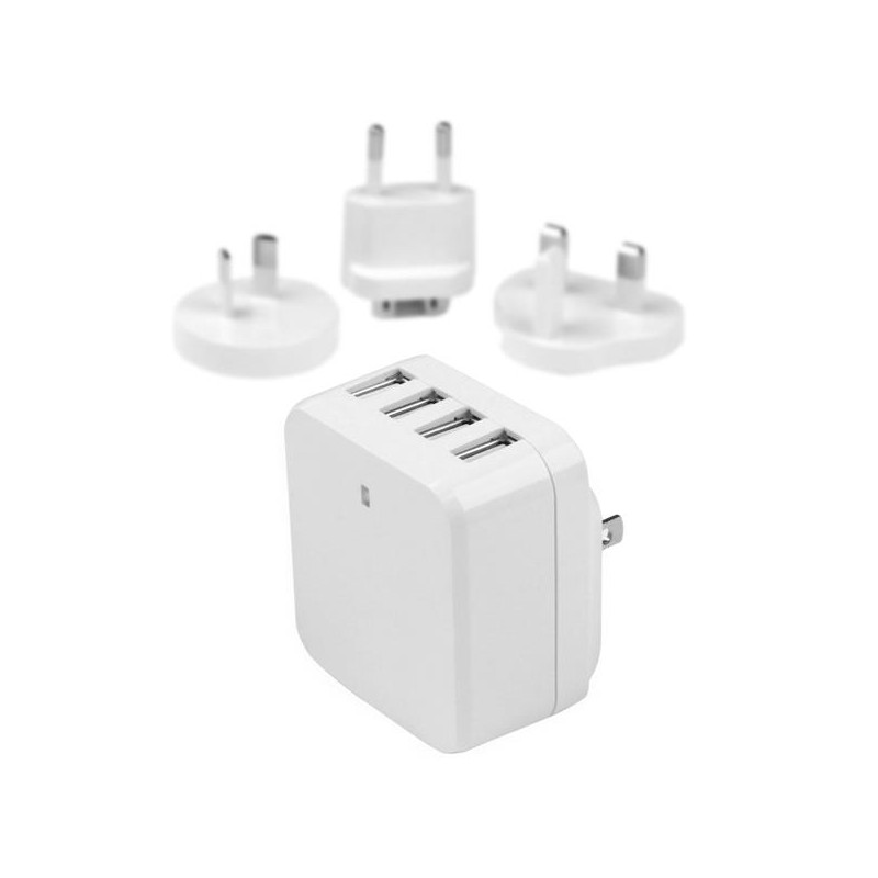 StarTech.com Chargeur mural USB à 4 ports - (34 W/6,8 A) - Chargeur de voyage international - Blanc