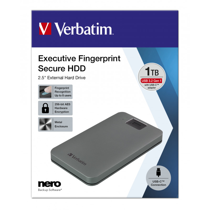 Verbatim 53652 disque dur externe 1 To 5400 tr/min 2.5" USB Type-C 3.2 Gen 1 (3.1 Gen 1) Gris