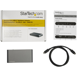 StarTech.com Dock USB-C à double affichage Displayport 4K - Mini Station d'Accueil - Power Delivery Passthrough 100 W - GbE - 