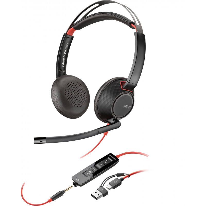 POLY Micro-casque Blackwire 5220 stéréo USB-C + connexion 3,5 mm + adaptateur USB-C/A