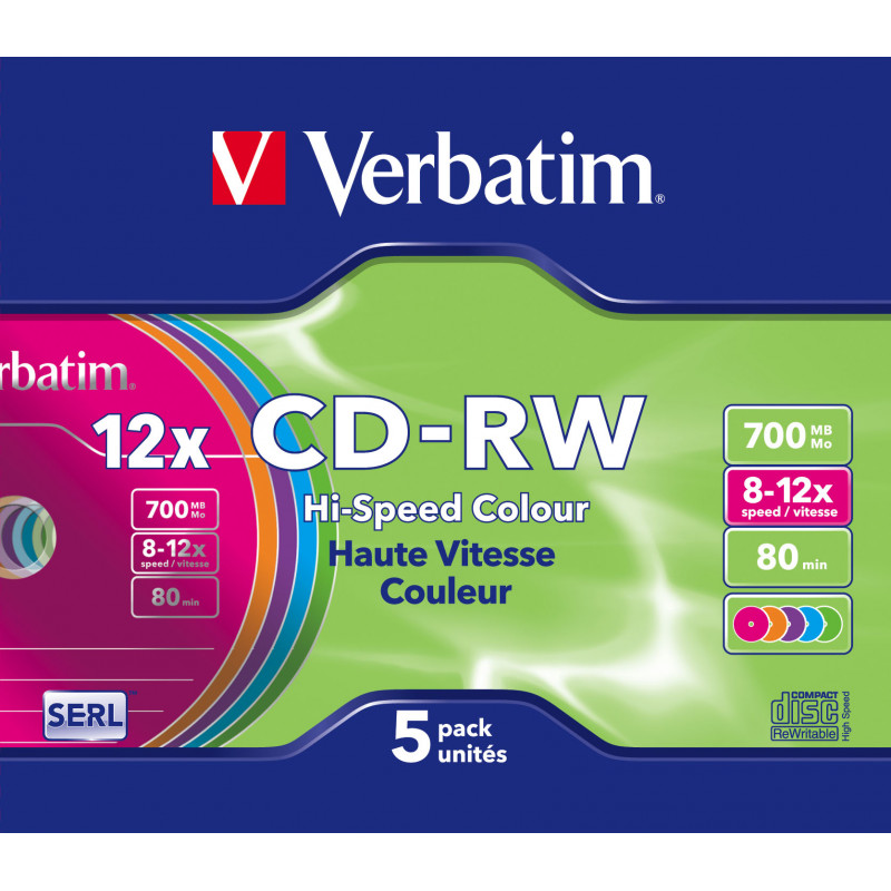 Verbatim CD-RW Colour 12x 700 Mo 5 pièce(s)