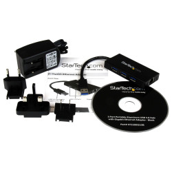 StarTech.com Hub USB 3.0 (5Gbps) portable à 3 ports avec câble intégré plus Gigabit Ethernet - Aluminium