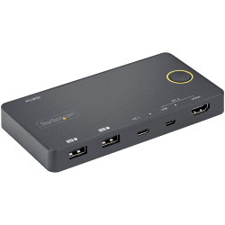StarTech.com Switch KVM Hybride 2 Ports USB-A + HDMI & USB-C - Écran Unique HDMI 2.0 4K 60Hz - Commutateur KVM Compact HDMI De