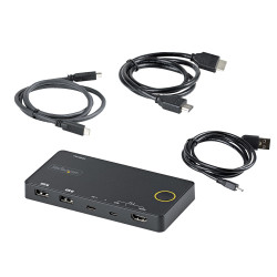 StarTech.com Switch KVM Hybride 2 Ports USB-A + HDMI & USB-C - Écran Unique HDMI 2.0 4K 60Hz - Commutateur KVM Compact HDMI De