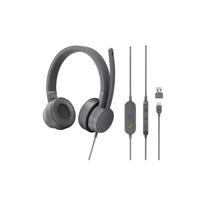 Lenovo GXD1C99243 écouteur/casque Avec fil Arceau Appels/Musique USB Type-C Gris