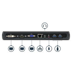 StarTech.com Station d'Accueil pour Ordinateur Portable USB 3.0 à Double Écran avec HDMI/DVI/VGA, Hub USB-A 3x, GbE, Audio, D