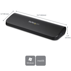 StarTech.com Station d'Accueil pour Ordinateur Portable USB 3.0 à Double Écran avec HDMI/DVI/VGA, Hub USB-A 3x, GbE, Audio, D