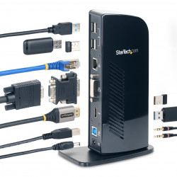 StarTech.com Station d'Accueil pour Ordinateur Portable USB 3.0 à Double Écran avec HDMI et DVI/VGA, Hub USB-A 6x, GbE, Audio