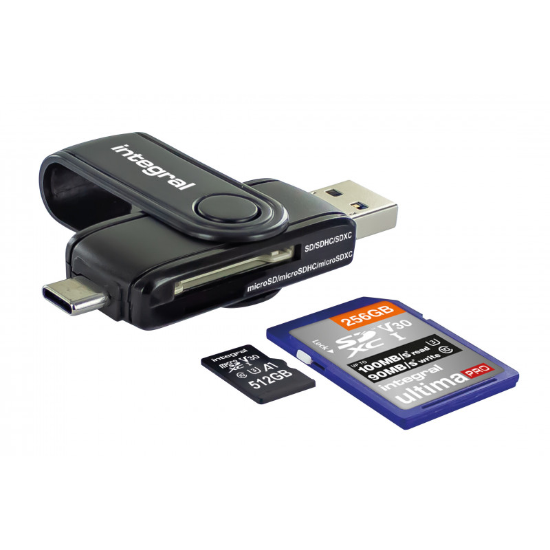 Integral INCRUSB3.0ACSDMSD lecteur de carte mémoire USB 3.2 Gen 1 (3.1 Gen 1) Noir